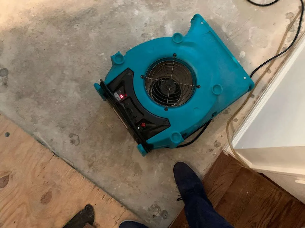 Air mover drying subfloor during Leak Detection & Repair in Findlay